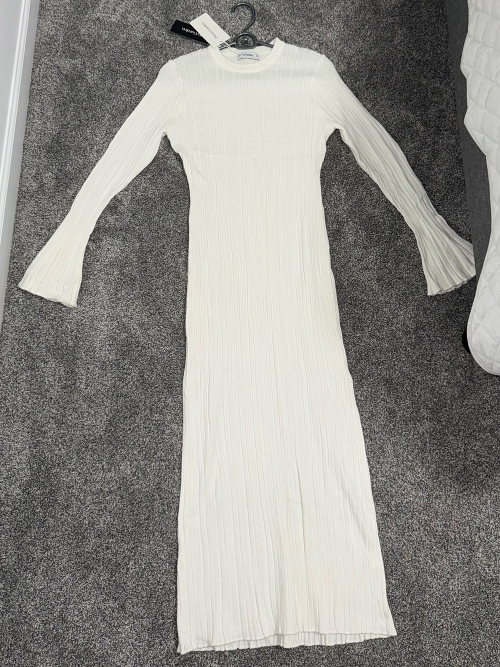 Long Sleeve White Ribbed Maxi Dress